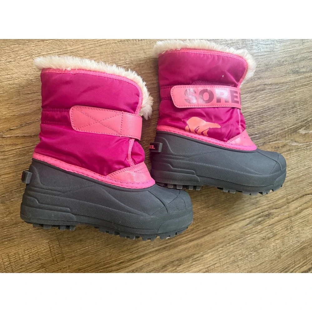 Sorel Kids Snow Commander Boots Pink Grey Waterproof Faux Fur Winter Boots